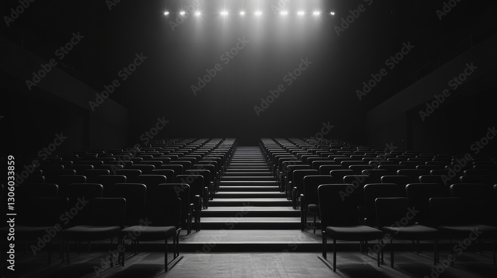 Fototapeta premium empty theater hall with rows of seats and warm stage lighting symbolizing anticipation of live performance