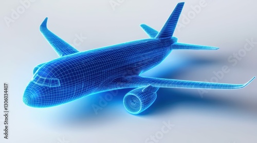 Wallpaper Mural Wireframe Airplane Model on White Background for Technology or Aviation Visualizations and Simulations Torontodigital.ca