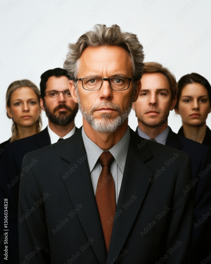 Professional man with glasses wearing a stylish suit posing confidently against a neutral background Professional man with glasses wearing a stylish suit posing confidently against a neutral background