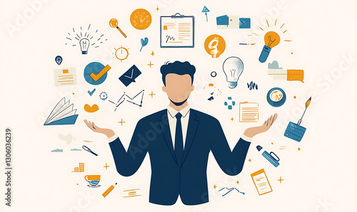 Marketing business idea and office icons illustrator or infographic for presentation background