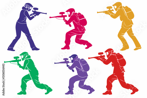 set of Paintball Player Silhouette vector illustration