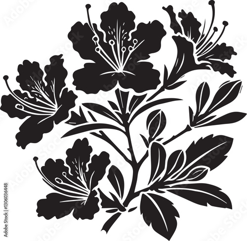 Jasmine Flower Vector Illustration, Jasmine Flower silhouette vector icon black and white