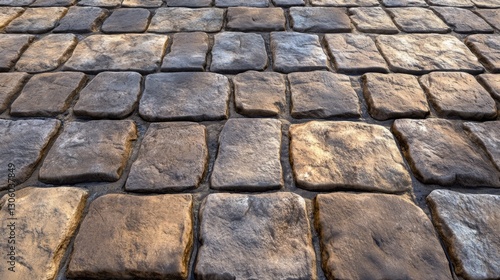 Weathered Cobblestone Pavement, Perfect for Textures and Backgrounds (Low Angle View)