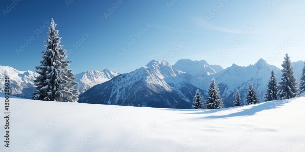 Fototapeta premium A breathtaking view of majestic snow-capped mountains set against crystal clear blue skies, evoking a sense of adventure and winter's beauty.