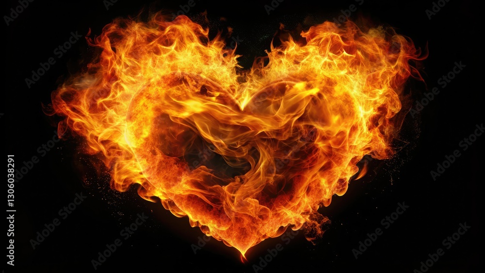Fototapeta premium Fiery Heart Animation: 4K Drone Footage of Burning Heart Symbol, Passion, Love, Fury