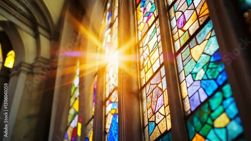 Radiant Light Through Stained Glass: A Church Window's Spiritual Glow