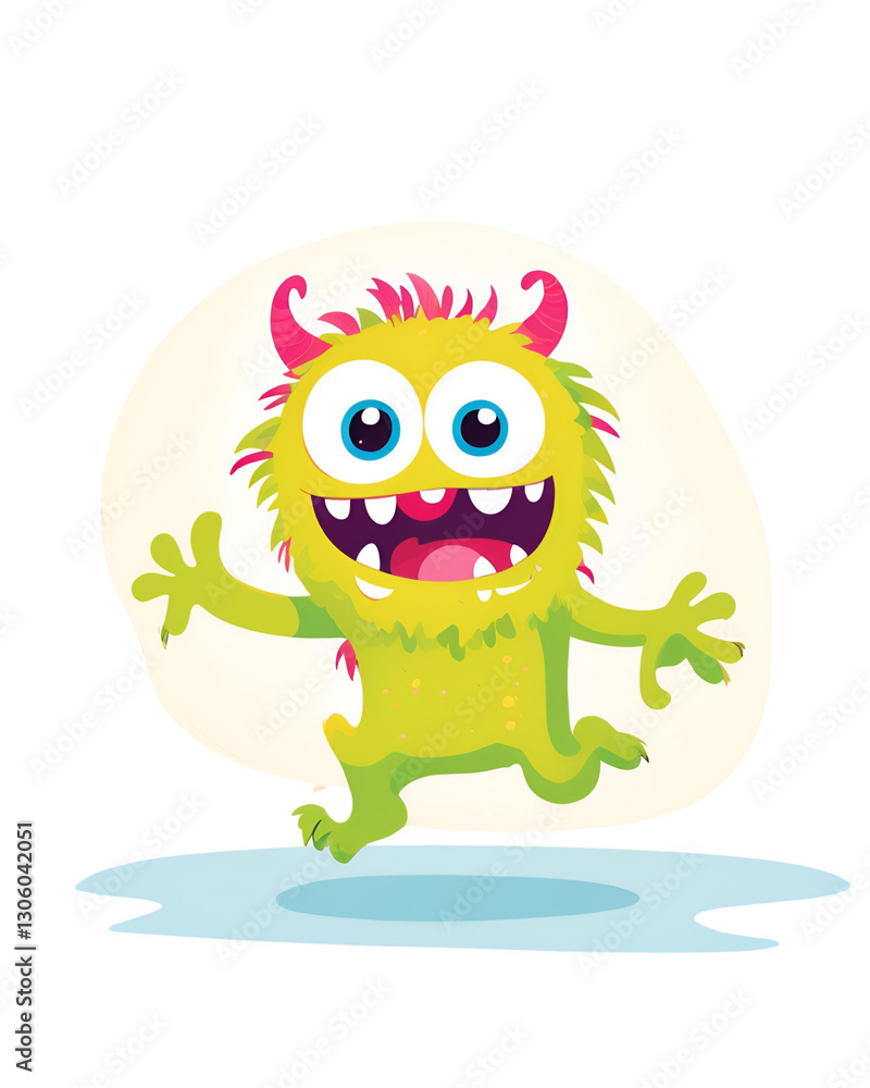 Bright funny cute monster illustration vector cartoon in green running Bright funny cute monster illustration vector cartoon in green running