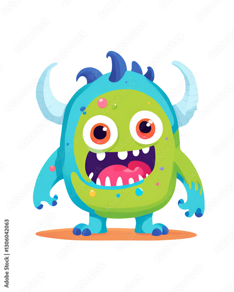 Bright funny cute monster illustration vector cartoon in blue Bright funny cute monster illustration vector cartoon in blue