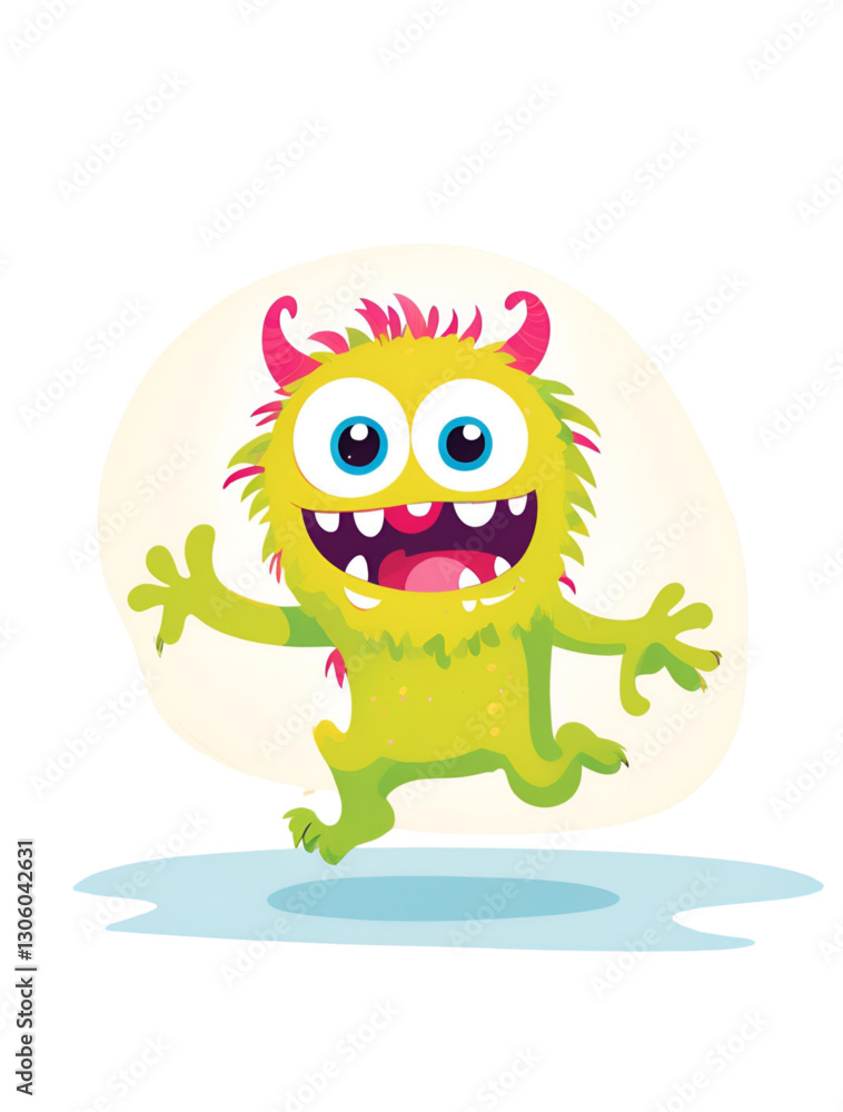 Fototapeta premium Bright funny cute monster illustration vector cartoon in green running