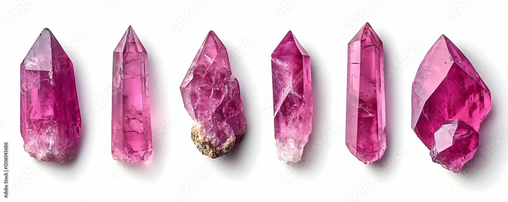 Pink crystals, white background, collection Pink crystals, white background, collection