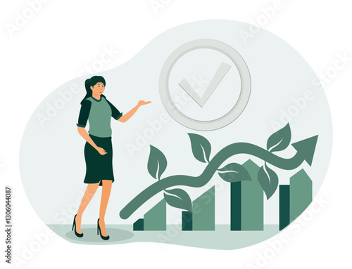 Renewable energy and natural resources. Women and Green Chart Analogy.