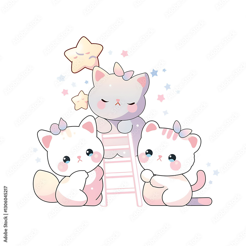 Obraz premium Playful and whimsical cat illustrations in vibrant and minimalist designs