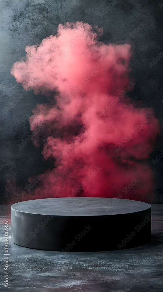 Pink smoke, dark background, product display Pink smoke, dark background, product display