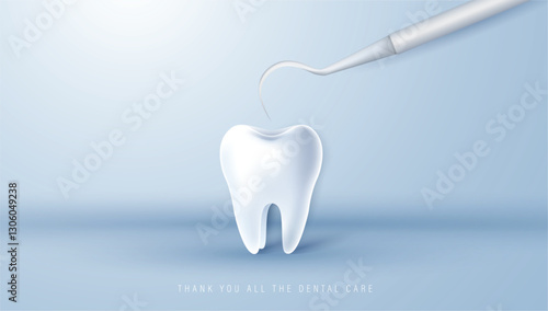 Cartoon tooth character looking in dental inspection mirror. Healthy tooth metaphor. can be used in children dentist clinic. medical health and dentistry concept. cartoon dental character. vector.