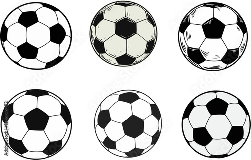 Set of hand drawn soccer balls with different styles and details for sport themed design projects These are ideal for print and digital use.