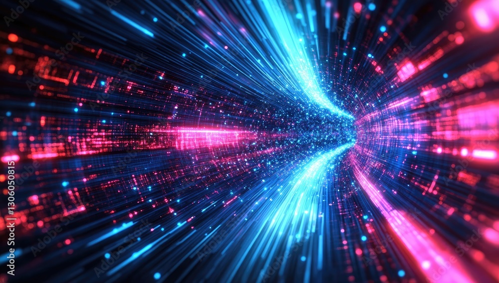 Digital tunnel with vibrant light streaks Digital tunnel with vibrant light streaks
