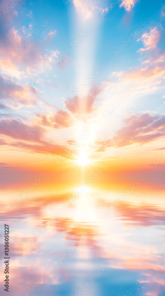 Obraz premium Sunset reflection over tranquil waters serene landscape nature photography peaceful atmosphere wide angle bright colors