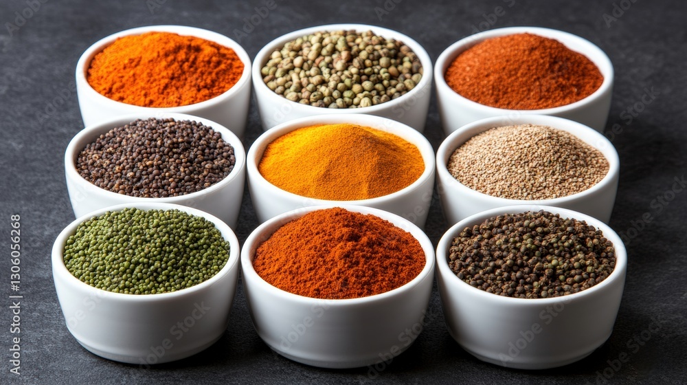 Diverse collection of spices on display showcasing natural colors and textures for culinary exploration and creativity Diverse collection of spices on display showcasing natural colors and textures for culinary exploration and creativity