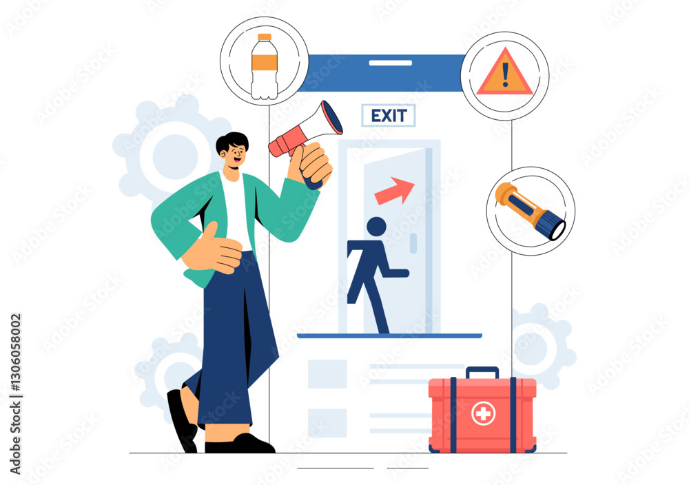 Disaster Preparedness Vector Illustration featuring Community Disaster Planning, an Emergency Plan Checklist, and Year Round Readiness in a Background Disaster Preparedness Vector Illustration featuring Community Disaster Planning, an Emergency Plan Checklist, and Year Round Readiness in a Background