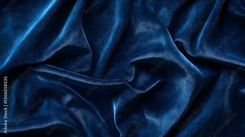 Deep Blue Fabric Beautifully Displayed In Flowing Drapes And Shadows Deep Blue Fabric Beautifully Displayed In Flowing Drapes And Shadows