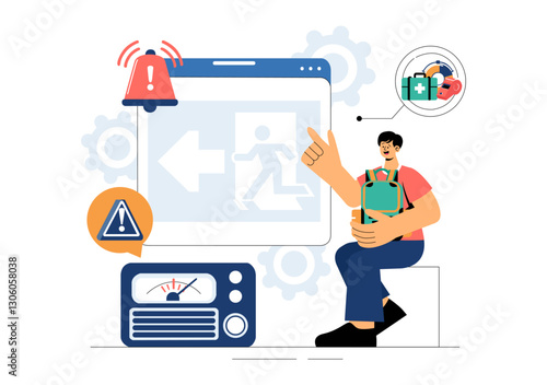 Disaster Preparedness Vector Illustration featuring Community Disaster Planning, an Emergency Plan Checklist, and Year Round Readiness in a Background