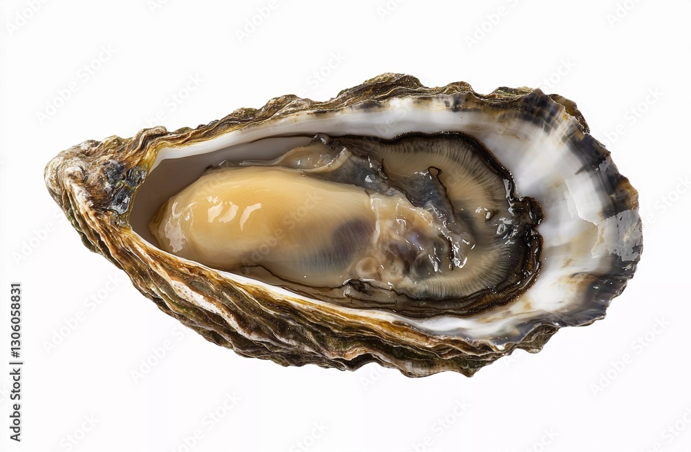 Fresh Raw Oyster on Half Shell Isolated on White Background Fresh Raw Oyster on Half Shell Isolated on White Background