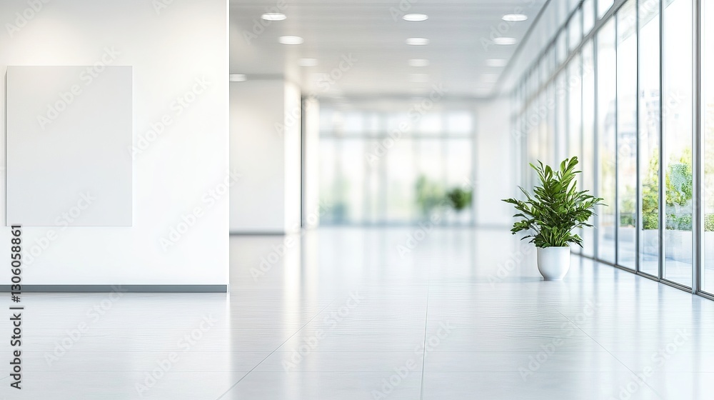 Fototapeta premium Modern office lobby with clean design, conveying simplicity and professionalism in a serene workspace. 
