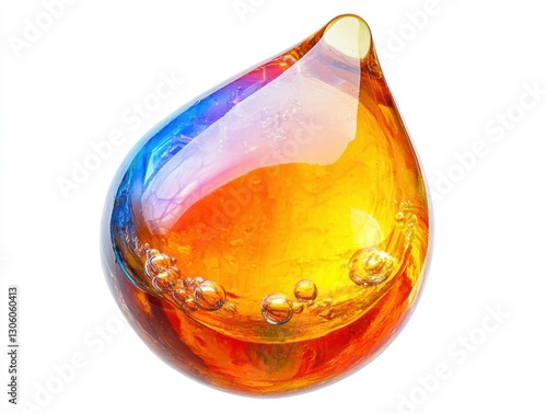 Iridescent glass teardrop sculpture. photo