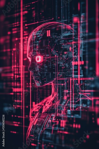 High tech background template design with theme of humanoid robot.