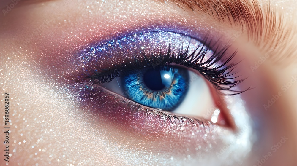 Close up view showing a beautifully made up human eye Close up view showing a beautifully made up human eye