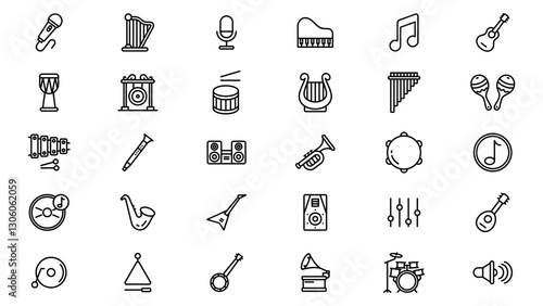 collection of musical instrument line icons vector design in trendy style