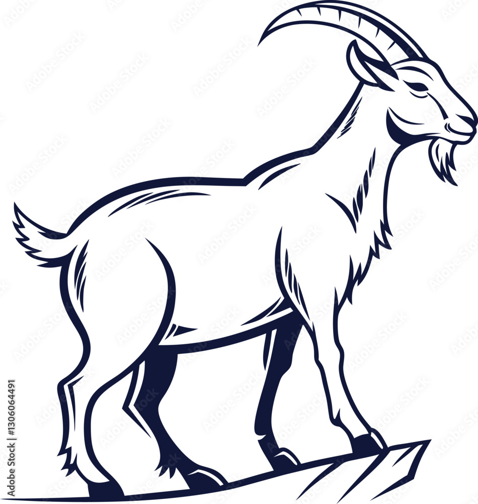 Obraz premium Vector illustration of a goat on white and black backgrounds with a farm animal theme