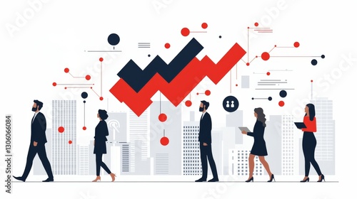 Business growth trends visualization urban setting infographic modern city professional perspective