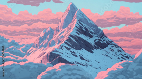 minimalistic mountain landscape with sky. simple illustration