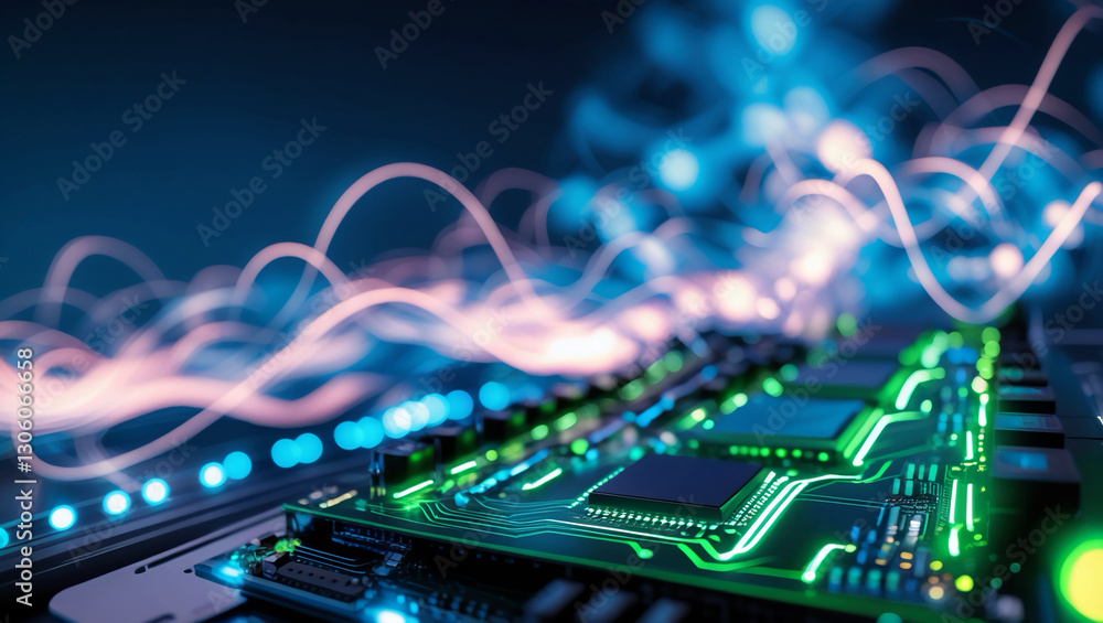 Fototapeta premium High-Speed Data Transfer: Digital Flow Motion, Big Data Transmission, and Secure Storage Network
