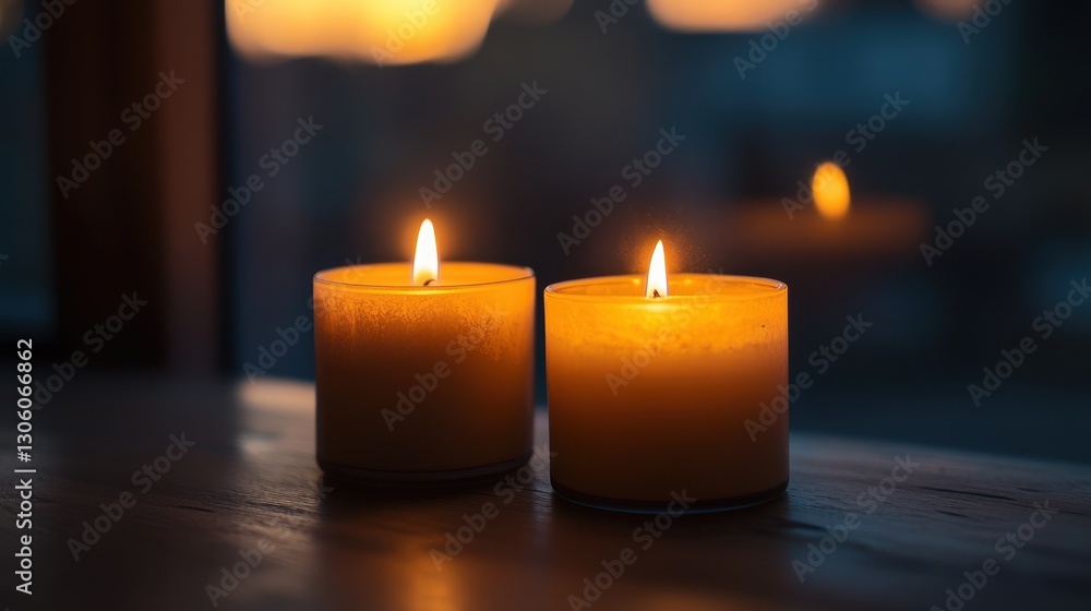 Serenity of Two Candles Burning Softly Against a Golden Sunset Serenity of Two Candles Burning Softly Against a Golden Sunset