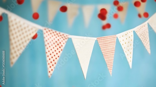 Red and White Party Bunting Flags Festive Celebration Decor