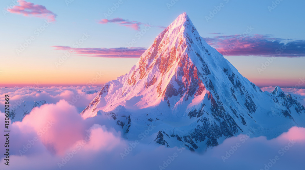 Snowy mountain sunset with clouds and icy landscape Snowy mountain sunset with clouds and icy landscape
