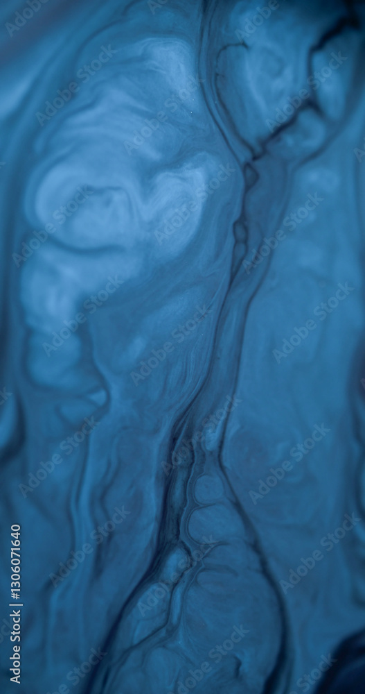 Fototapeta premium Paint background. Cloud ink. Defocused blue color water fluid chemical liquid stains flowing on abstract dark black creative wet art.