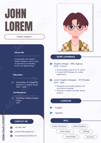 Professional CV resume template. Modern stylish design with photo space.