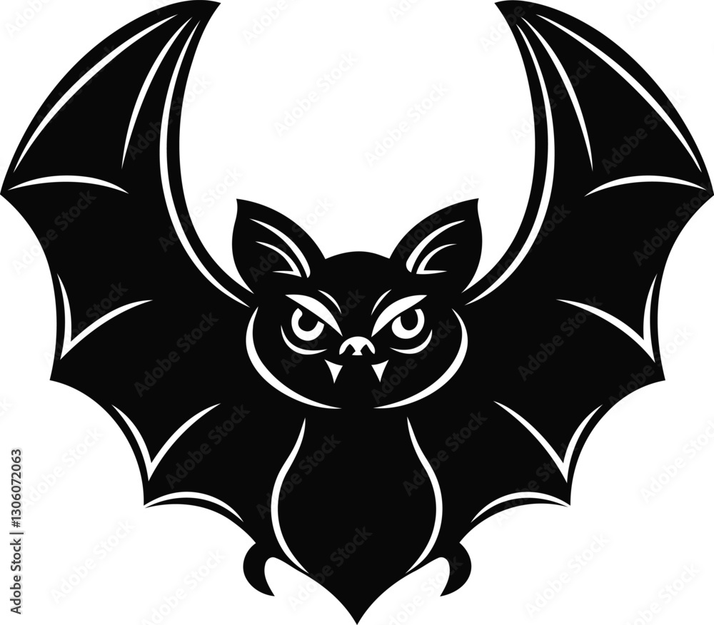 Obraz premium Cute and Angry Bat silhouette vector art, Black color Cute and Angry Bat line art isolated vector illustration