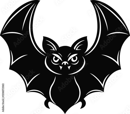 Cute and Angry Bat silhouette vector art, Black color Cute and Angry Bat line art isolated vector illustration