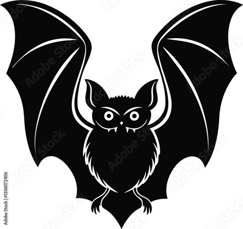 Cute and Angry Bat silhouette vector art, Black color Cute and Angry Bat line art isolated vector illustration