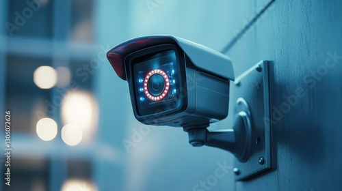 Hyper-Realistic 3D Close-Up of Modern Smart CCTV Security Camera with Active Recording Indicator