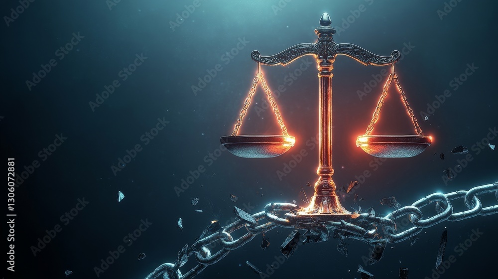 International Anti-Corruption Day Representation with Scales and Broken Chains on a dark background. World Day of Social Justice International Anti-Corruption Day Representation with Scales and Broken Chains on a dark background. World Day of Social Justice
