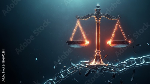 International Anti-Corruption Day Representation with Scales and Broken Chains on a dark background. World Day of Social Justice