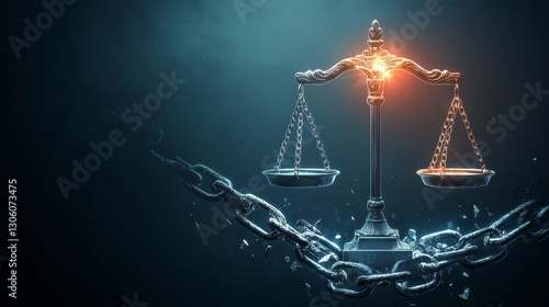 International Anti-Corruption Day Representation with Scales and Broken Chains on a dark background. World Day of Social Justice