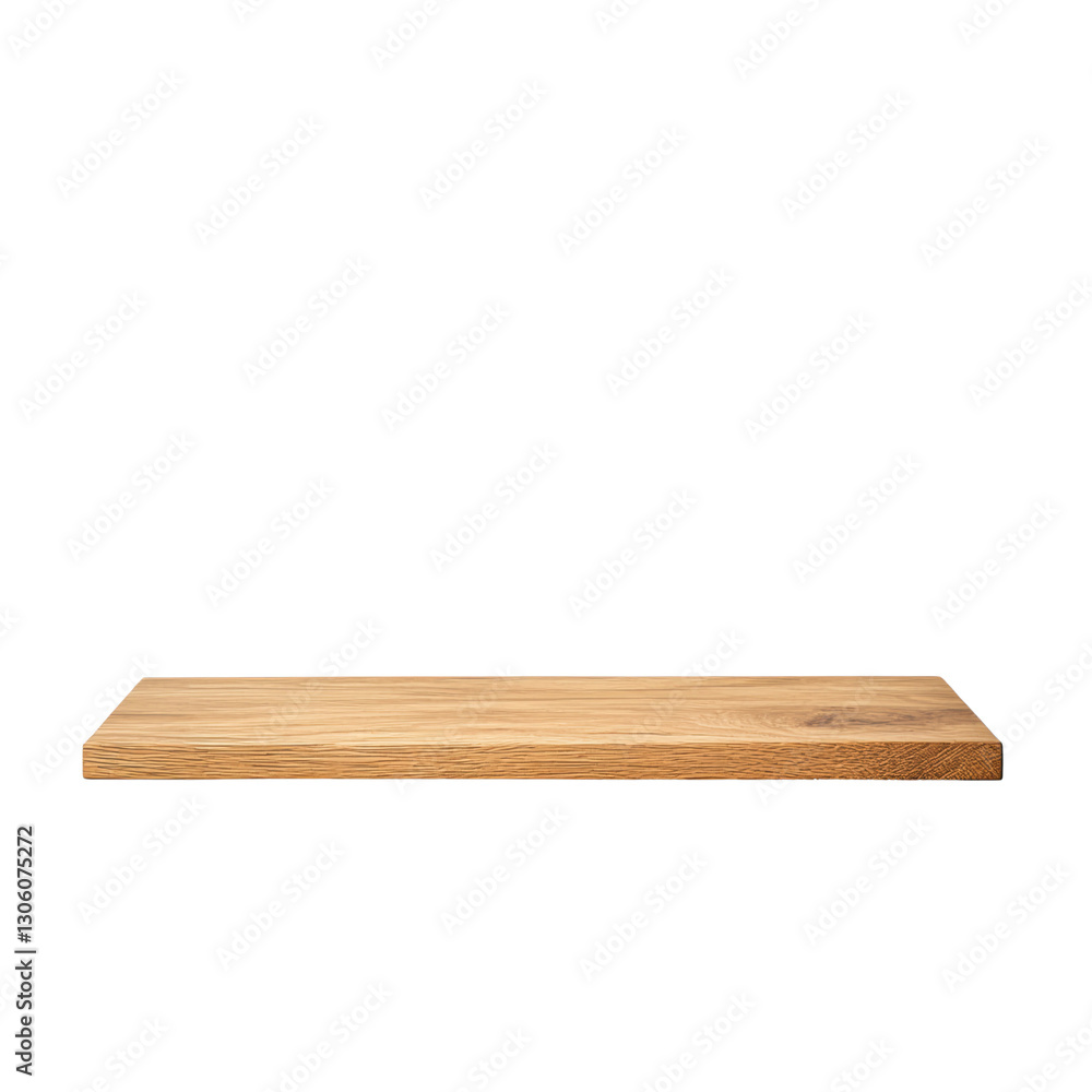 A smooth wooden shelf with a natural finish, designed for display or storage. isolated on white background. A smooth wooden shelf with a natural finish, designed for display or storage. isolated on white background.