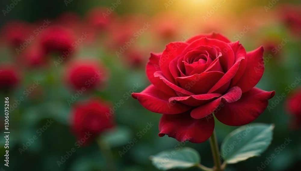 Deep red rose, soft focus background, summer garden, background, tranquil Deep red rose, soft focus background, summer garden, background, tranquil