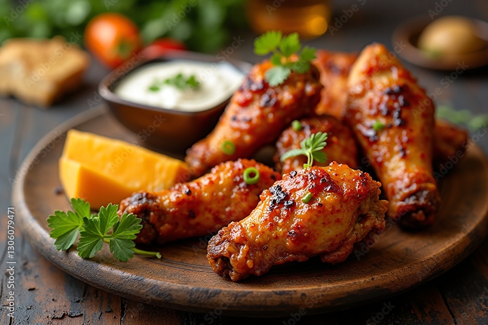 Crispy Spicy Chicken Wings with Fresh Herbs and Dipping Sauce Crispy Spicy Chicken Wings with Fresh Herbs and Dipping Sauce